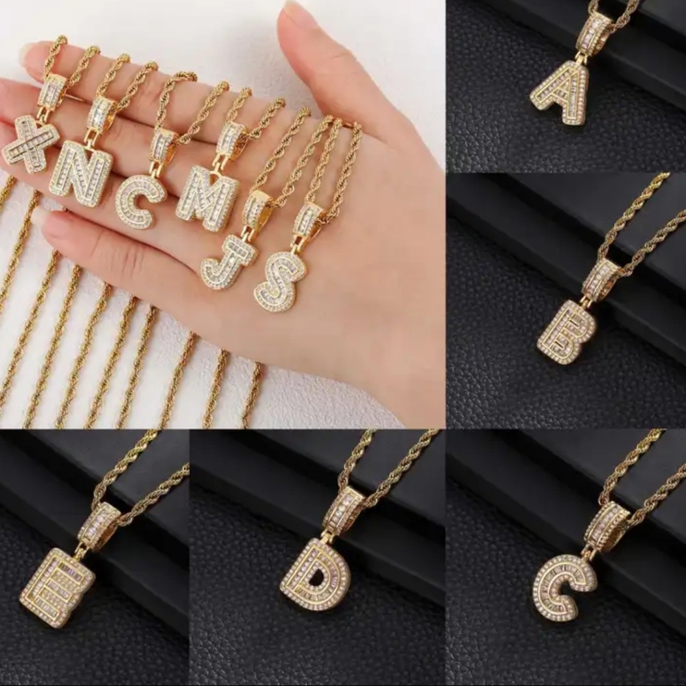 #10 Golden Ton Copper Chain Stainless Steel Clasp Bold Letter Pendant Necklace